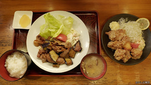 Meat and Eggplant Stir-Fried in Soy Sauce and Chicken Karaage of Minami-Nagasaki, Toshima Ward, Tokyo