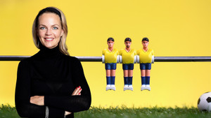 A multifunctional room with a football table