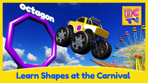 Carnival Learning Pt1 - Learn Shapes with Monster Trucks and a Carnival Game for Kids